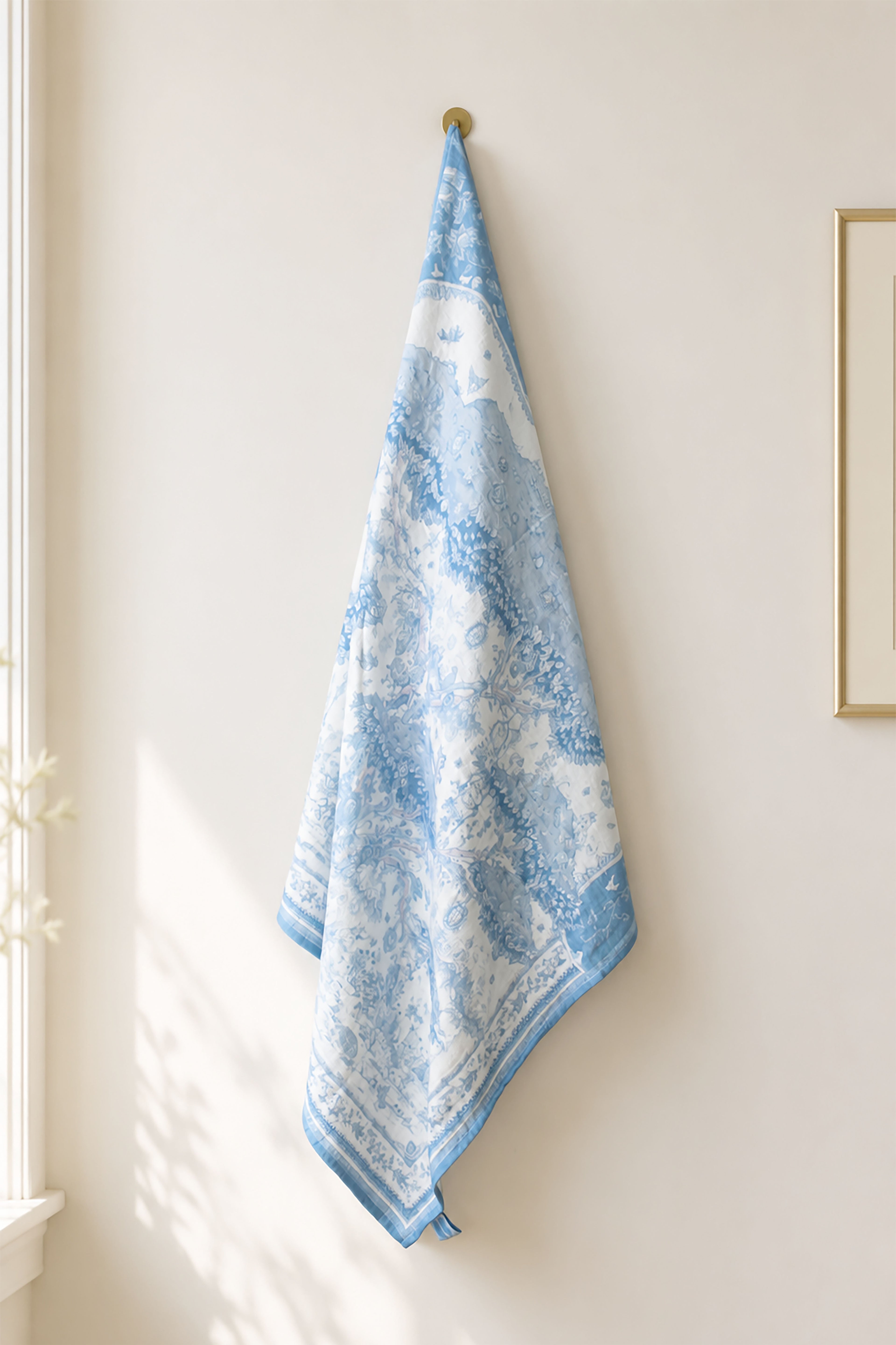Blue Storybook Toile Muslin Baby Blanket